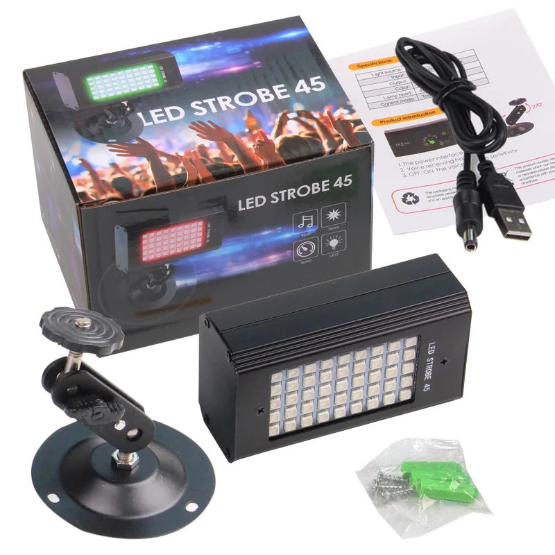 45 led RGB Стробоскоп USB 5v для дискотеки, домашний, вечерние, цветной светильник, музыкальный стробоскоп, светильник s