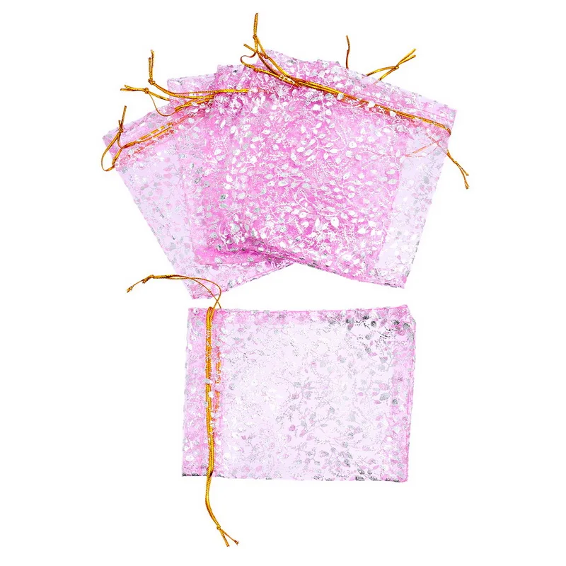 MJARTORIA 125 шт рождественские подарочные мешочки из органзы в форме сердца цветы сумка на кулиске из органзы Прекрасный прямоугольник ювелирные украшения в форме леденцов сумки 10x12 см - Цвет: Pink