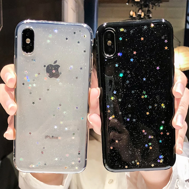 

lovely Transparent Bling Glitter Star Cover For iPhone XS MAX X 7 8 Plus Soft Silicone Case For iPhone 6 6s Plus Protective Case