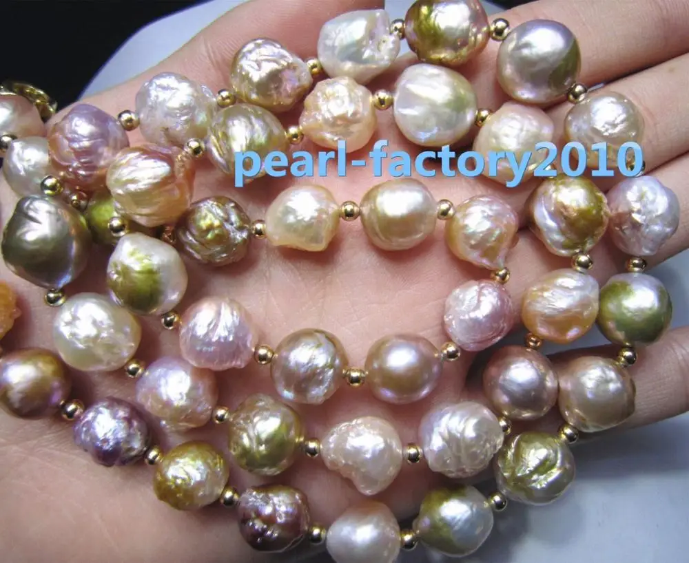 

19" baroque 24" 12-13MM SOUTH SEA NATURAL multicolor PEARL NECKLACE 14K CLASP (0926)