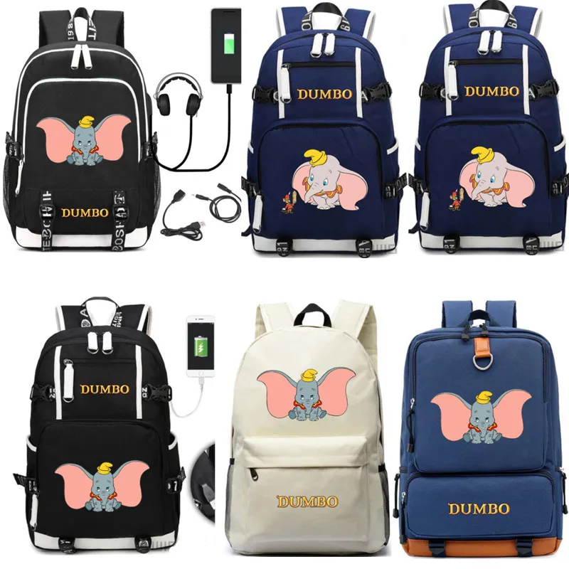 

Dumbo canvas Backpack students USB Charge Mochila travel School Bag Casual Laptop bagpack for children