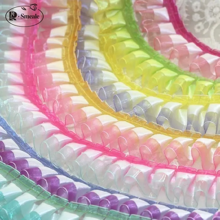 

5Yards 3.8cm width Two-tone Snow yarn Ribbon Pleated lace Doll skirt Gift decoration Clothes laceTrim RS2066