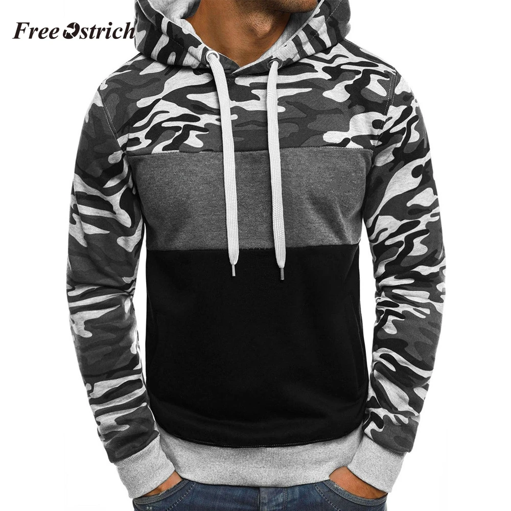 

Free Ostrich Men's Camouflage Hooded Long-sleeved Sweatershirt Patchwork High Quality Pullovers Plus Size Sweatshirt For Men