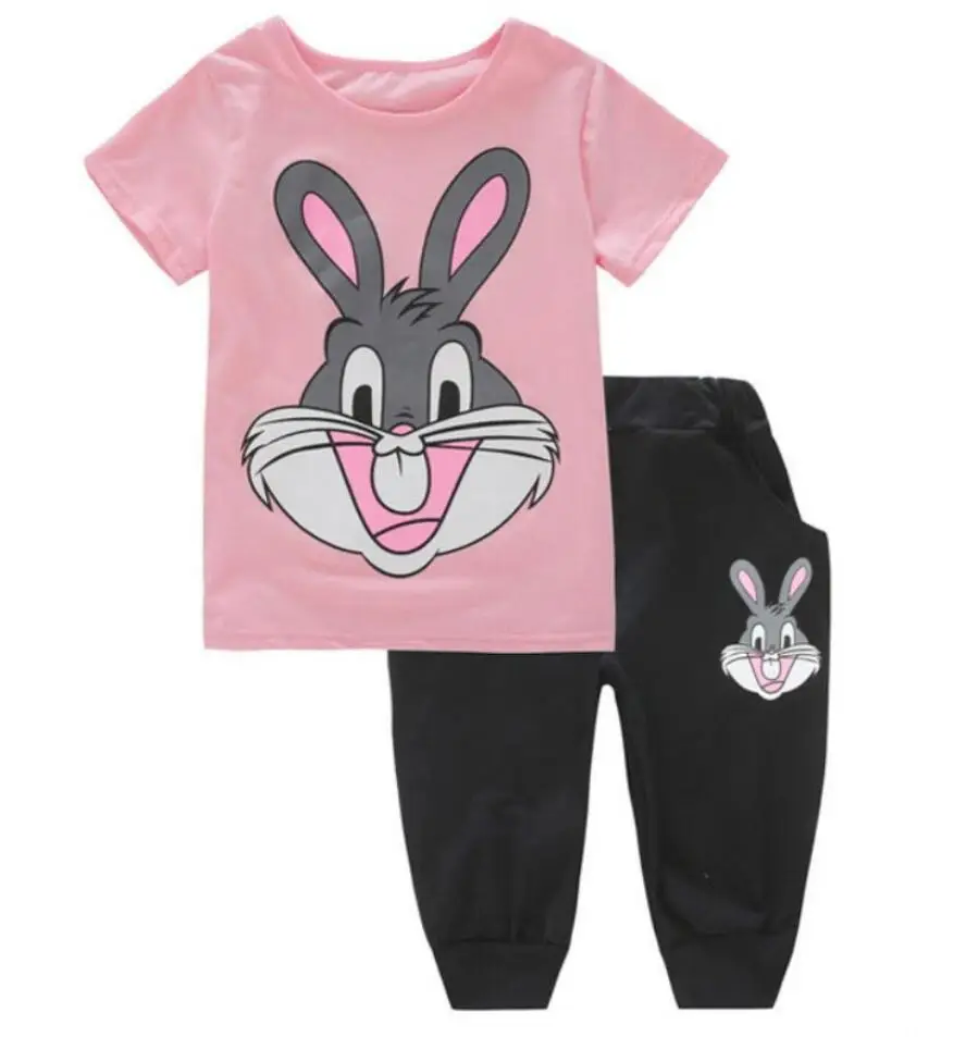 

New Baby Girls Clothing Set Cartoon Rabbit Summer Lovely Baby's Sets Children Clothes Casual Velour Kids Clothing 100% Cotton
