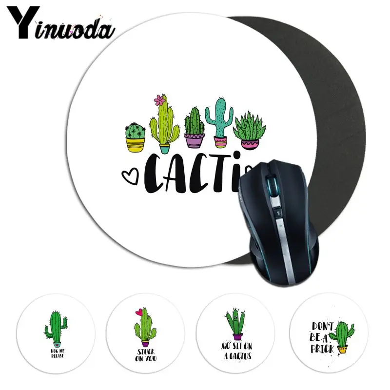 

Yinuoda Your Own Mats Cacti Cartoon Stuck on You Laptop Computer round desk pads Mousepad Natural Rubber Round Gaming Mouse Pad