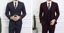 Мужские Зубчатый нагрудные 3 предмета Свадебный костюм Slim Fit Формальные повседневное жених смокинги для женихов однобортный пиджак