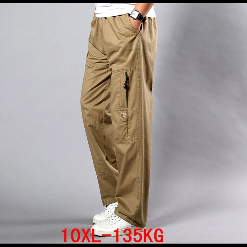 

Men cargo pants large size big 5XL 7XL 8XL 9XL 10XL Stretch trousers autumn military safari style Straight pants pocket khaki 50