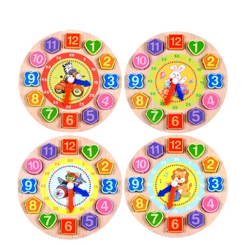 

Wooden Puzzle Toys Cognitive Digital Clock Digital Wooden Watch Jigsaw Toys Cartoon Threading Assembly Toys