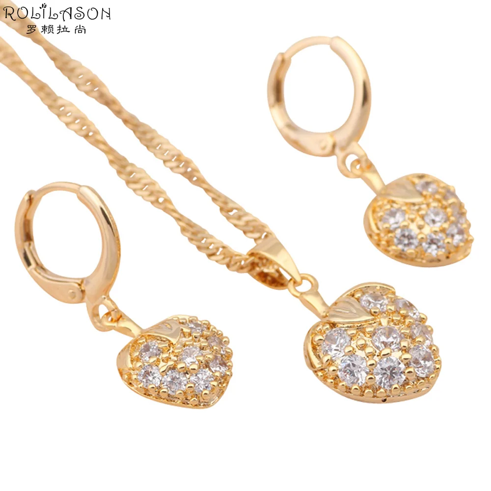 

Heart design Brand design jewelry sets Earrings & Necklace gold Tone Zircon white Crystal Fashion Jewelry JS333
