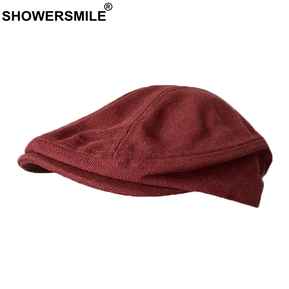 SHOWERSMILE мужские береты, хлопок, серые плоские кепки, мужские летние однотонные винтажные шапки для вождения, британский стиль Гэтсби