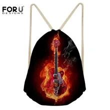 FORUDESIGNS/Новинка, сумка на шнурке для мужчин и женщин, 3D принт с огненной гитарой, мужская сумка на плечо, небольшой рюкзак, дорожная сумка для книг