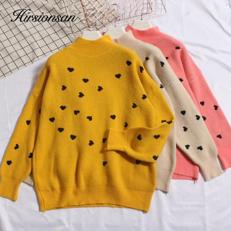

Hirsionsan Pullover Harajuku Sweater Women 2019 New Autumn Winter Casual Knitted Loose Korean Cute Heart Shaped Sweater Clothes