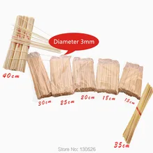 Bastões de bambu descartáveis de madeira, 50 peças de 15 ~ 40cm 3mm fios de bambu natural para churrasco, festas, alimentos, carne varas de acessórios para churrasco
