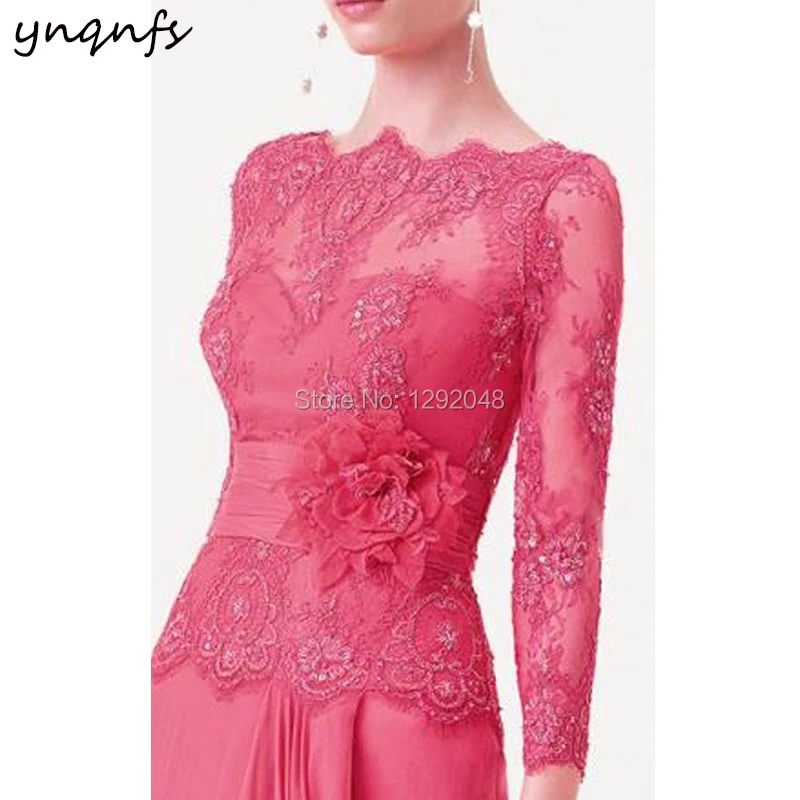 YNQNFS P16 лодка 3/4 с длинным рукавом платье оранжевого цвета, Vestido de Festa, Аппликация из бисера Кружева платье подружки невесты шифоновое платье