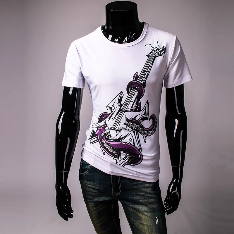 Electricguitar 3D печать tshirt спереди назад отпечатано с коротким рукавом майки для