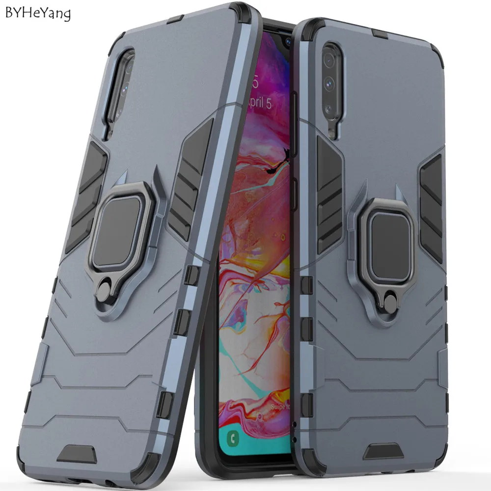 

sFor Samsung Galaxy A70 2019 Case a 70 Cover Car Holder Stand Magnetic Metal Armor TPU + PC Silicone Kickstand Cover SM-A705F