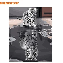 CHENISTORY Frameless Reflection Cat Animals DIY Portray By Numbers Trendy Wall Artwork Canvas Portray Distinctive Present For Residence Decor