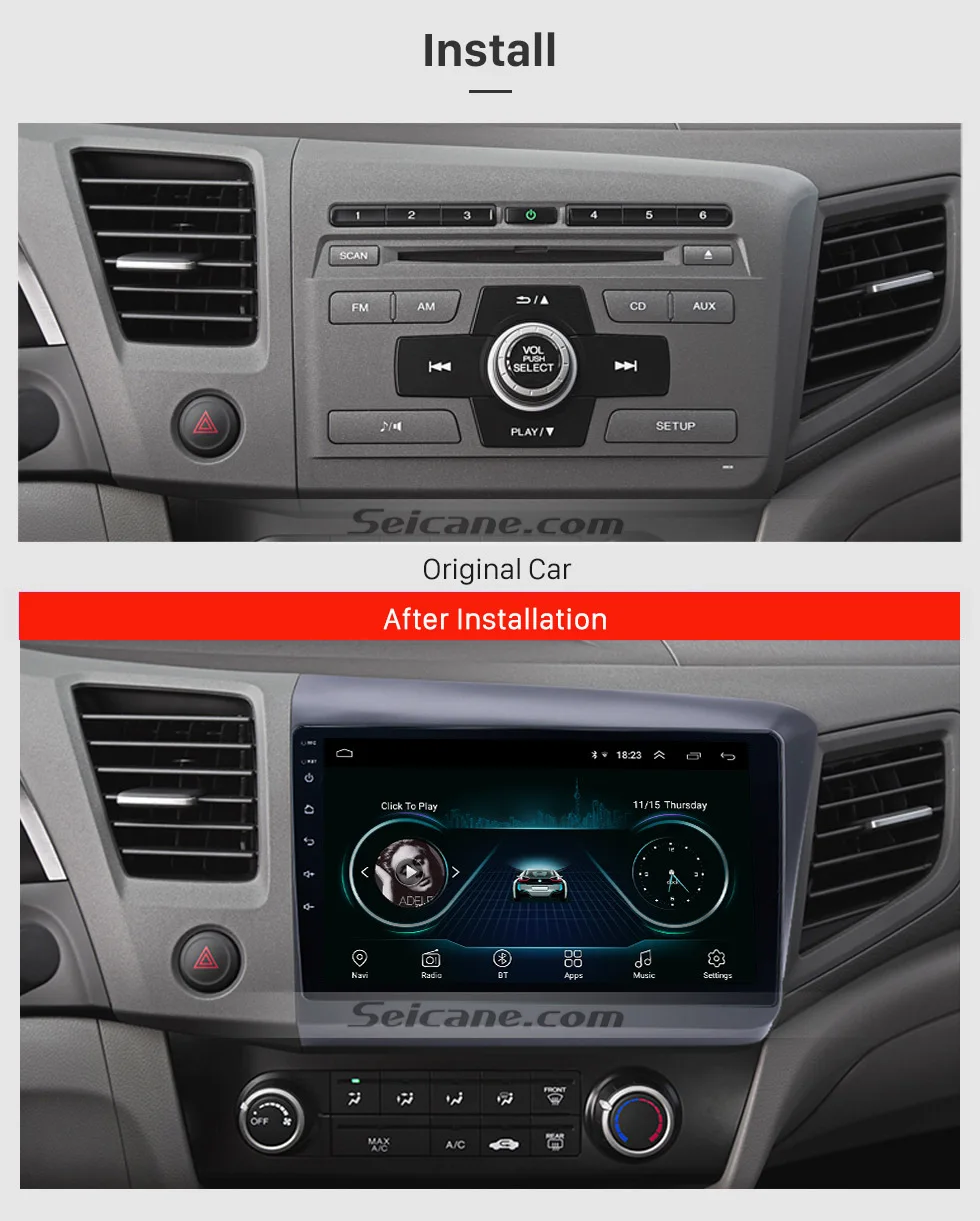 Seicane 10,1 дюймов для 2012 Honda Civic Android 8,1 радио gps автомобильная аудиосистема с Bluetooth 3g WiFi HD 1024*600 Multi-touch