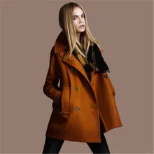 Шерстяное Женское пальто новое осенне-зимнее свободное приталенное двубортное с карманами с длинным рукавом черное 3XL размера плюс Смешанная одежда JD35