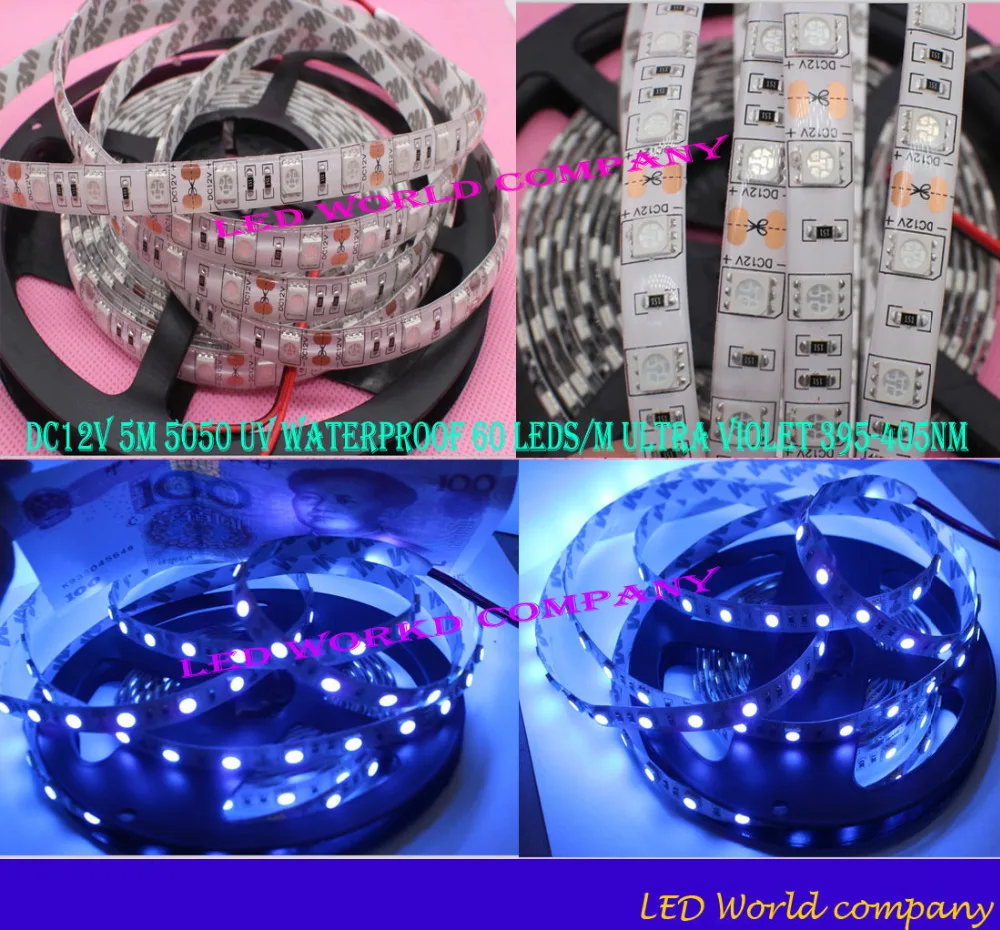 DC12V 5M 5050 UV Waterproof 60 LEDs/M Ultra Violet 395-405nm LED Strip Light | Лампы и освещение