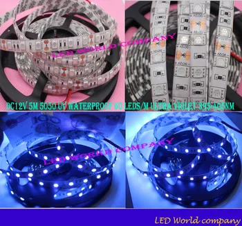 

Free shipping China Post Registered Air Mail DC12V 5M 5050 UV Waterproof 60 LEDs/M Ultra Violet 395-405nm LED Strip Light