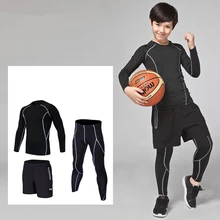 3PCS Kids compression base layer running sets survetement football basketball soccer training pants shorts sport tights leggings
