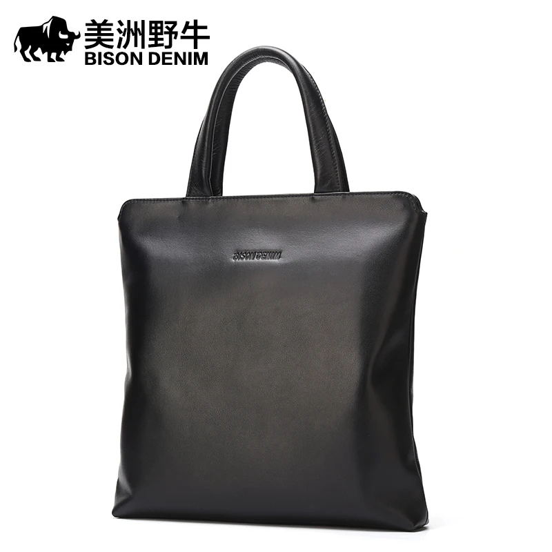 2017 BISON DENIM Brand Handbag Men Shoulder Bags Genuine Leather Business Casual Messenger Bag Cowhide Briefcase Men's Tote Bag