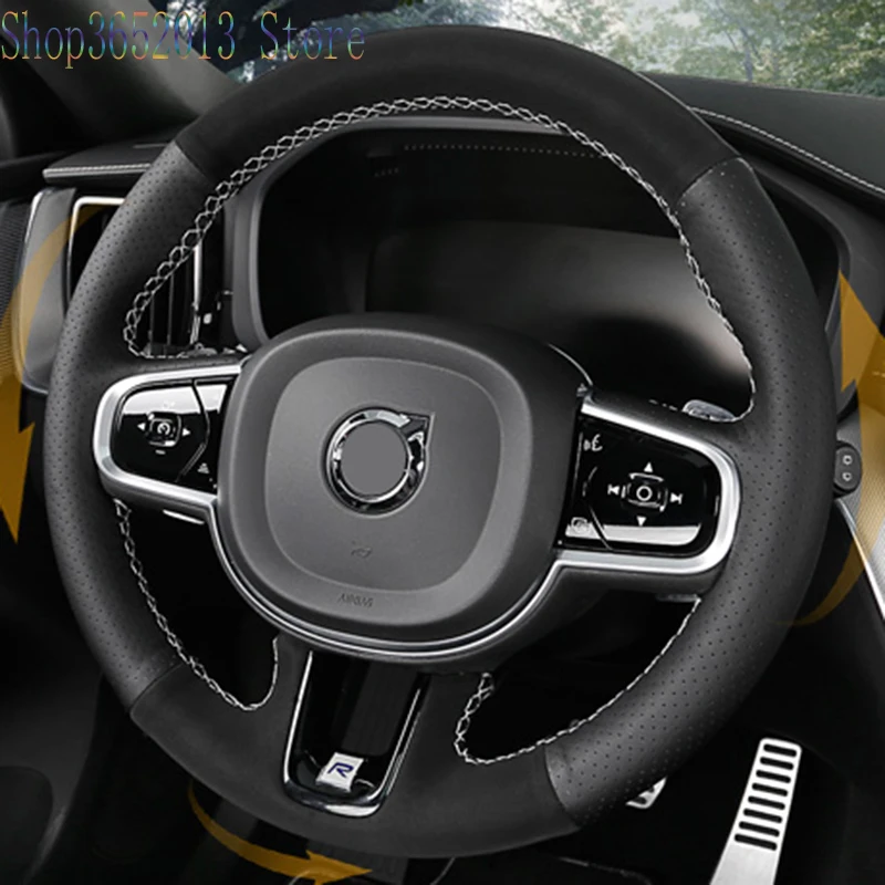 1 шт. для Volvo XC60 2018 Натуральная Кожа DIY чехол на руль автомобиля аксессуары