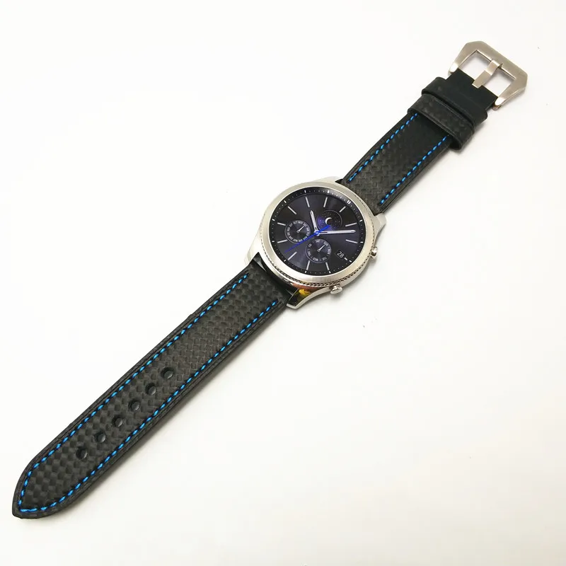 Для samsung Galaxy Watch 46mm Шестерни S3 углеродного волокна Кожаный ремешок для часов Xiaomi Huami Amazfit huawei Watch 2 Pro GT ремешок для наручных часов - Цвет ремешка: Black-blue
