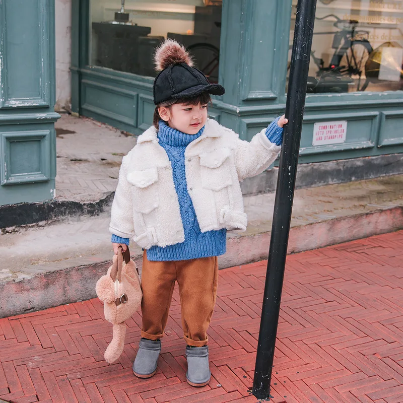 

Children's thick fur coat boys tide 2018 winter new tooling clothes male baby foreign short lapels fashion coat