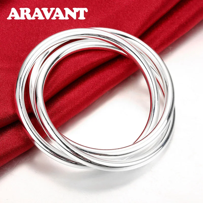 Aravant-Bracelets simples à trois cercles ronds pour femmes, bijoux de fiançailles de mariage, argent 925