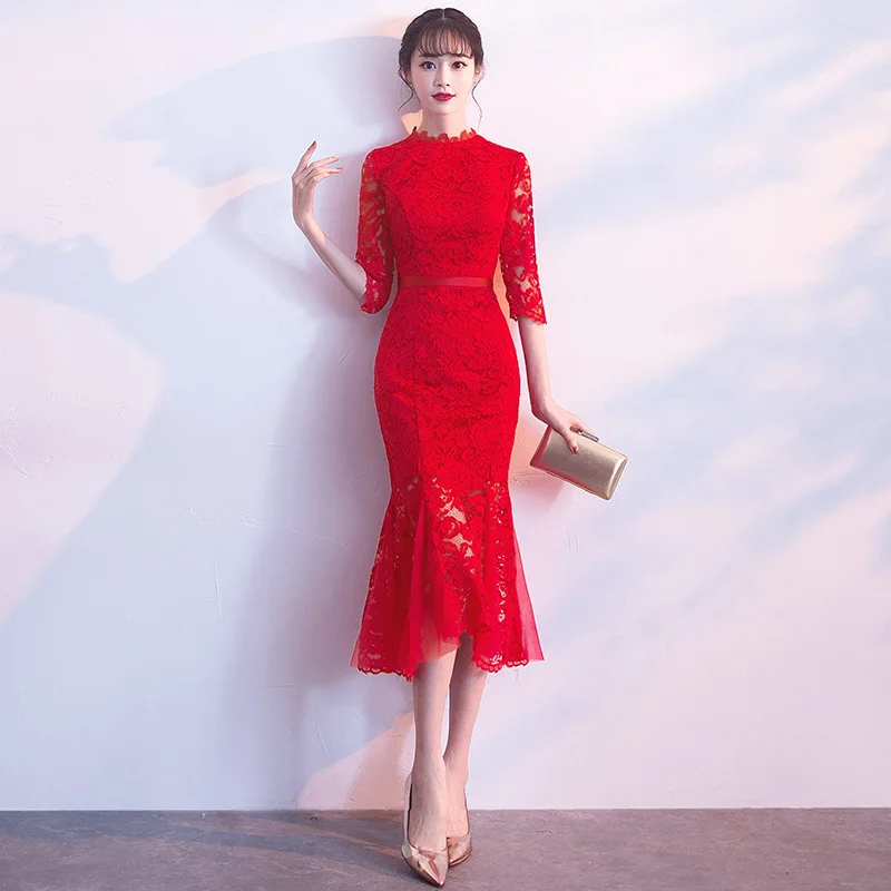 Серое кружевное китайское традиционное платье Qipao свадебное платье с разрезами по бокам и воротником-стойкой платье Vestidos Чино Восточный свадебные вечерние платья - Цвет: Style D