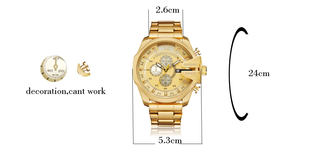 Золотые кварцевые часы из нержавеющей стали мужские водонепроницаемые военные мужские наручные часы s Топ люксовый бренд Cagarny повседневные мужские часы