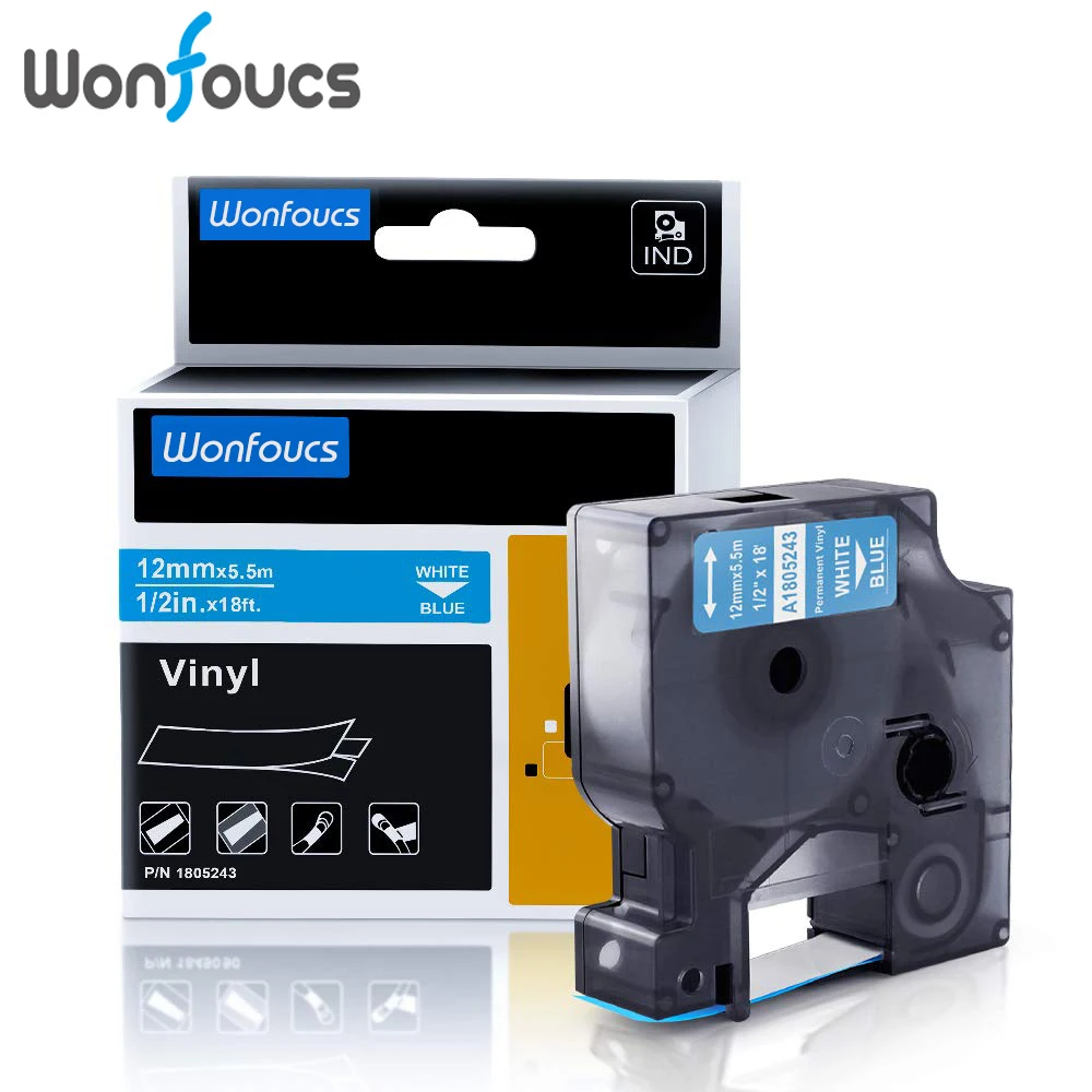 white for Dymo RhinoPro 6000,ILP 219 1x Ribbon Cassette vinyl 24mm black