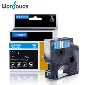 

12mm Compatible Dymo Industrial Permanent Vinyl 1805243 White On Blue Printer Tapes For Label Makers IND Rhino 4200 5200 6000