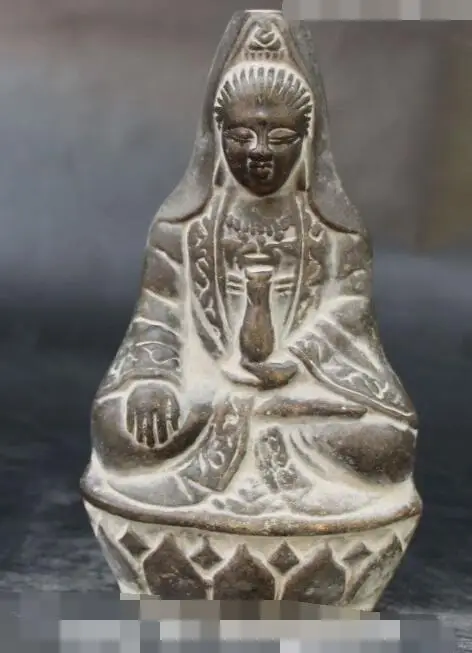 

S2371 Chinese Purple Bronze Seat Lotus Kwan-yin Guanyin Goddess Hold Vase Statue