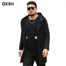 Брендовая мужская куртка большого размера 5XL 6XL 7XL, осенняя и зимняя свободная повседневная куртка с отворотом и капюшоном, Мужская парка, черный Тренч