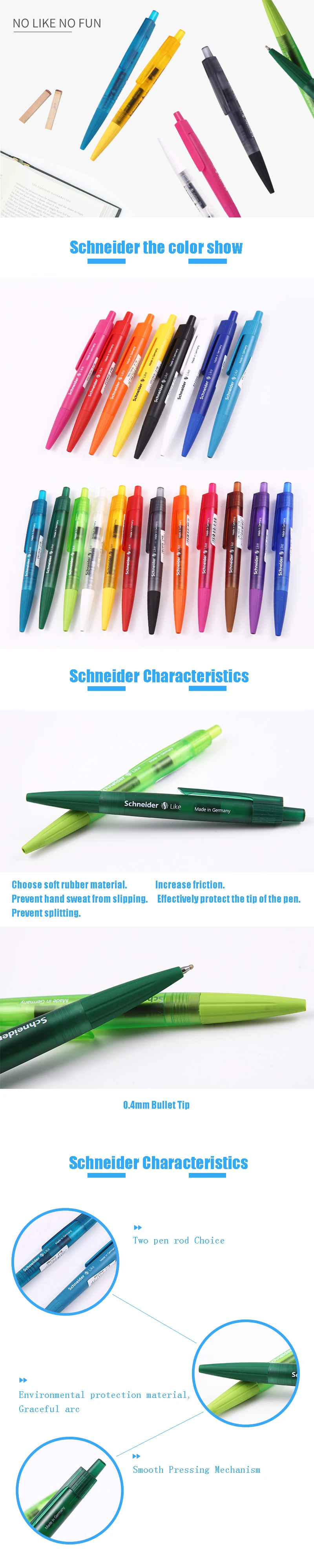 1 шт. нейтральная ручка Schneider, как гладкая проверка ручки, офисная, деловая, черная, нажимная, цветная, нейтральная ручка