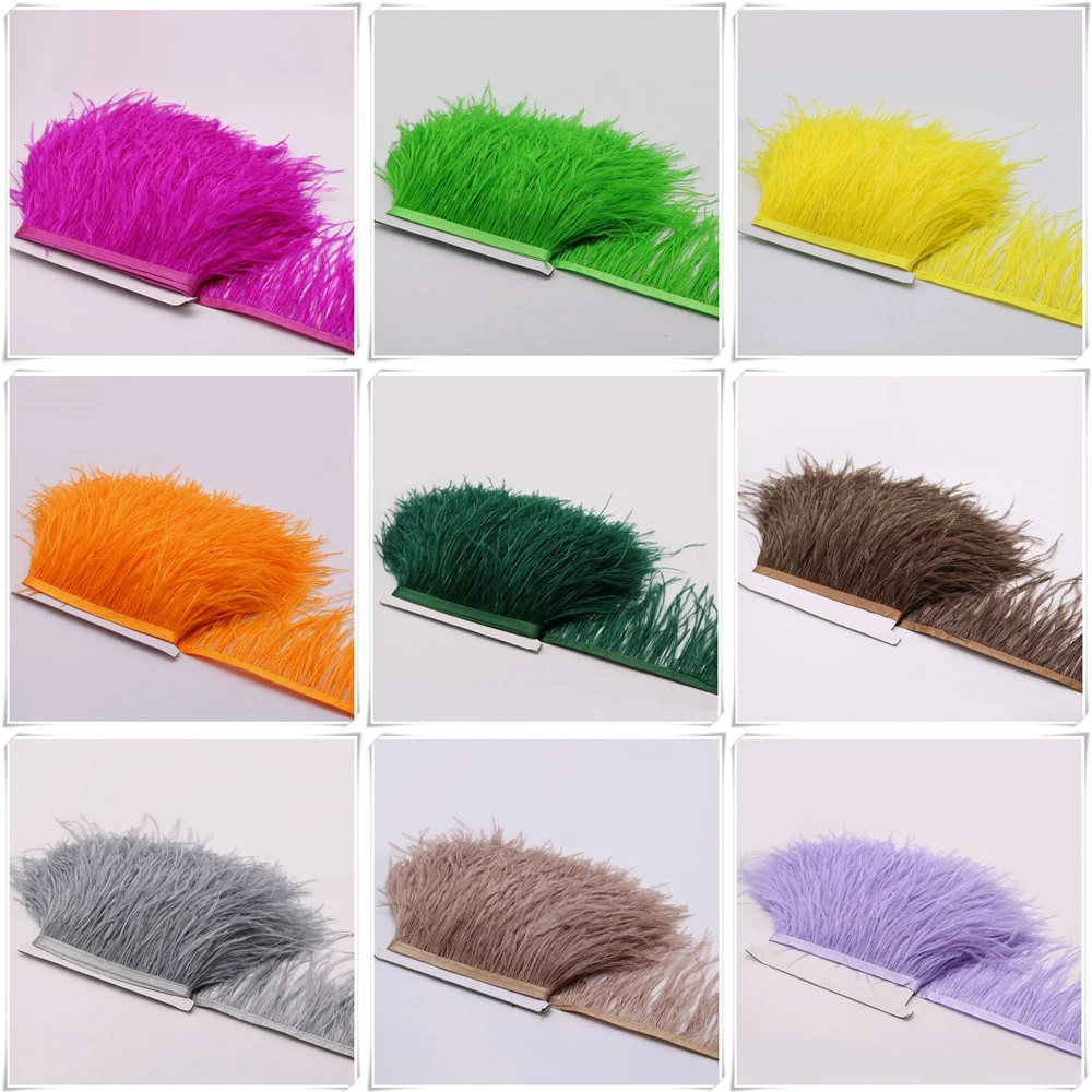 

free shipping 10yards multicolor natural ostrich feather trims fringe height 6-8" for skirt/dress /wedding party Decoration