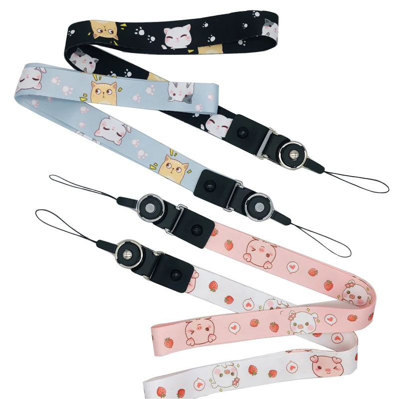 

Phone Strap Cartoon Cute Cat Premium Fabric Lanyard Neck Strap For Keys ID Card S For Huawei USB Badge Holder DIY Hang Rope