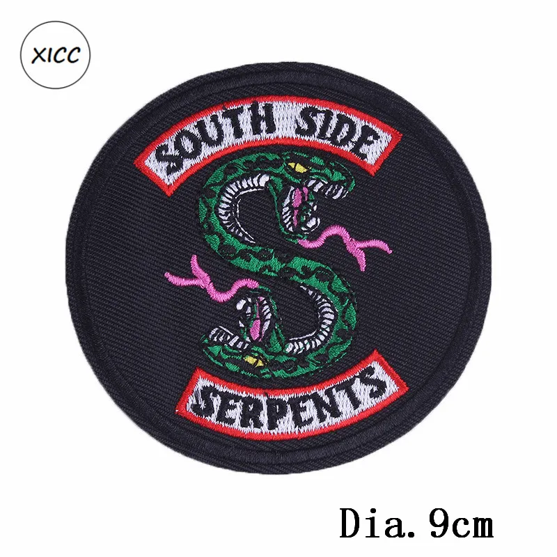 Большой Размеры ривердейл "South Side serpents" утюг на патчи для Костюмы, с рисунком героев из мультфильмов, два головой кобры вышитые наклейки аппликация