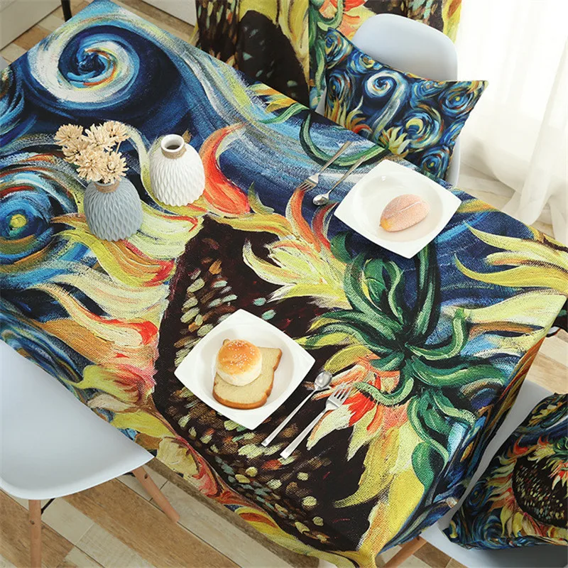 

Idyllic cotton linen tablecloth Rectangular tablecloth Printed coffee table cloth tablecloth Van Gogh sunflower