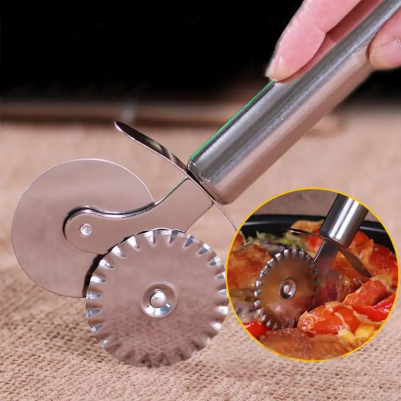 

1Pcs Stainless Steel Pizza Cutter Double Wheels Hob Knife Kitchen Knife For Pizza Dough Pasta Pastry Cutting Utensils