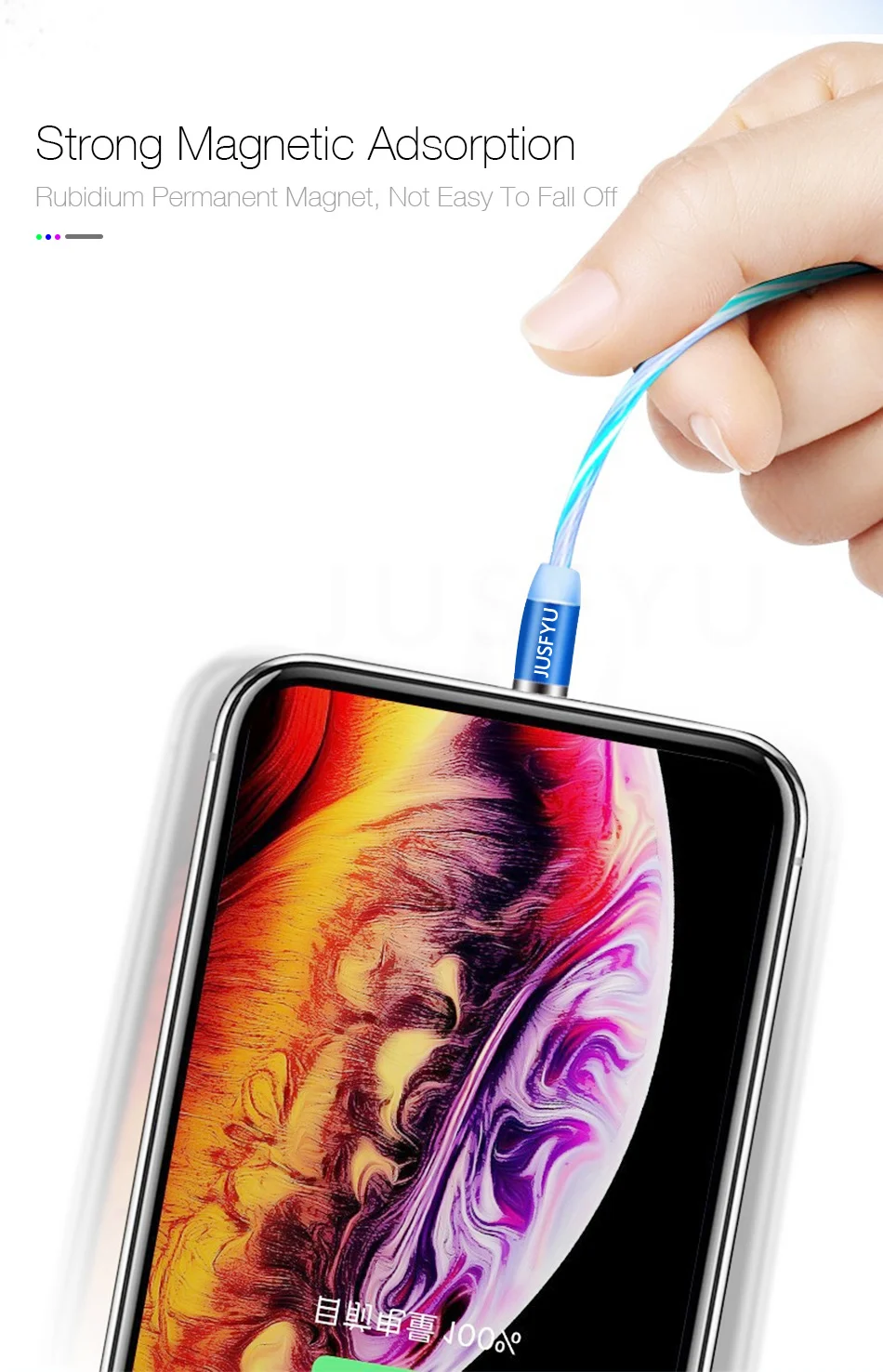 Магнитный usb-кабель со светящимся потоком для iPhone XS MAX XR 7 8, зарядное устройство Micro type C для быстрой зарядки, Магнитный зарядный USB-C type-C