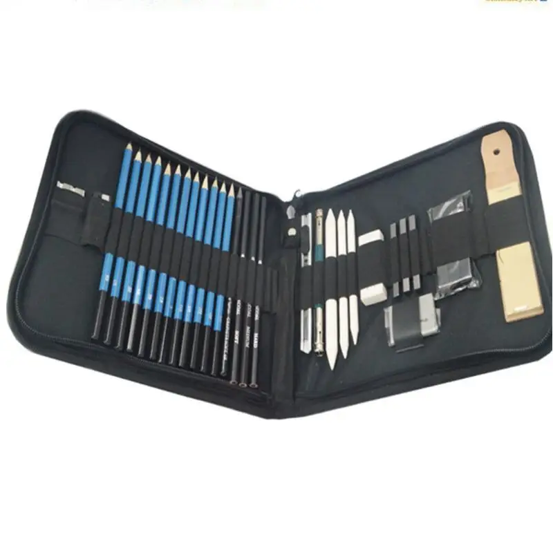 H&B 32Pcs Sketch Drawing Charcoal Pencil Eraser Sharpener Tool Kit