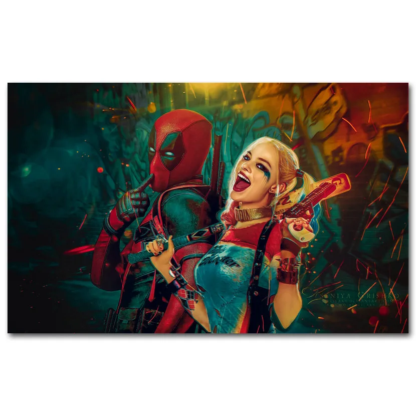

Deadpool and Harley Quinn - Superheroes Art Silk Fabric Poster Print 13x20 24x36 inch Movie Comic Pictures Room Wall Decor