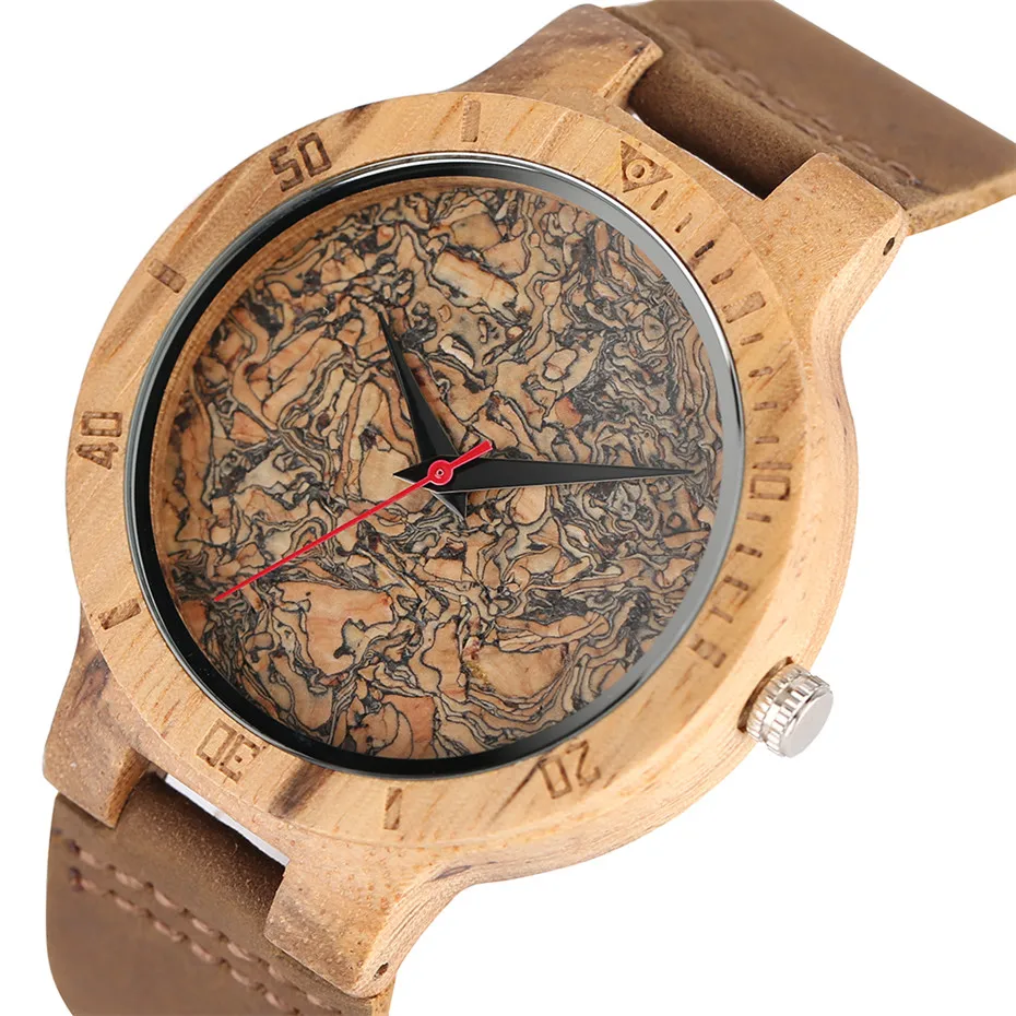 YISUYA Creative Nature Broken Leaf Wood Watch Men Analog Quartz Leather Strap Fashion Novel Bamboo Wrist Watch Women Modern Cool Clock  Irregular (3)