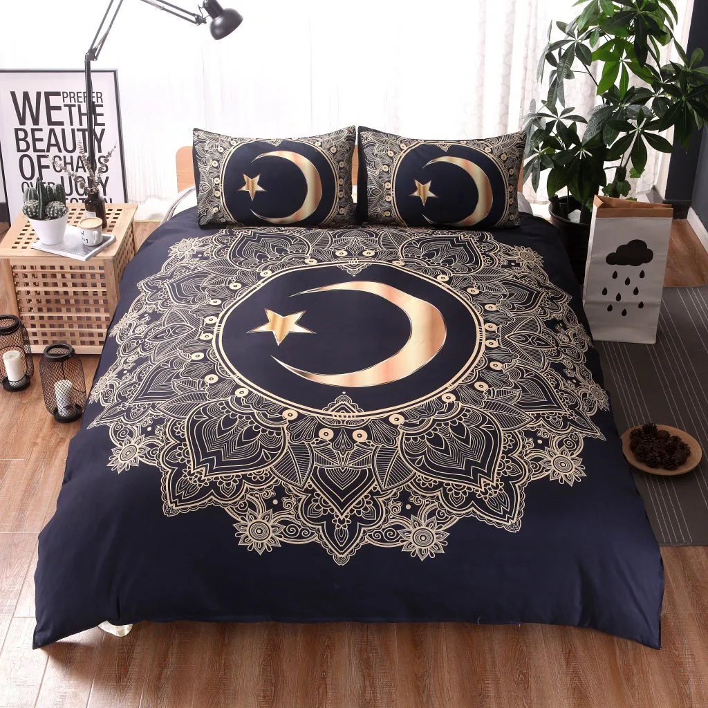 

Creative Dreaming Star Moon Printing Three Piece Bedding Set Duvet Cover Pillowcases Moon Star Full Size Sweet Dreams Blessing