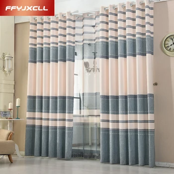 

Modern Cotton Linen Blue Purple Striped Blackout Curtains for Living Room Window Curtains Kitchen Blinds