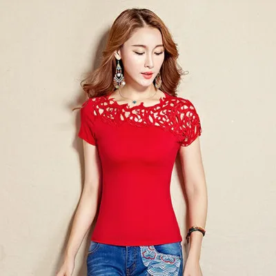 Летний топ, футболка, Camisa Feminina, футболка с вышивкой размера плюс, короткий топ, топы с длинными рукавами, Винтажная футболка, женская футболка Harajuku - Цвет: Red 9009